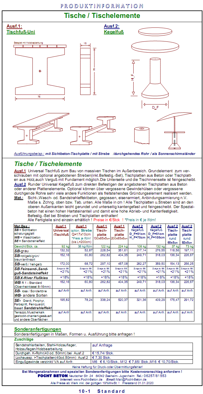 Tischplatten Tische Tischf&uuml;&szlig;e Beton Preise